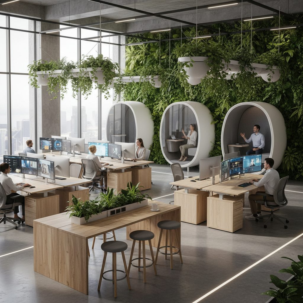 Тренди офісного простору 2026: акустика, гібридна робота та wellness